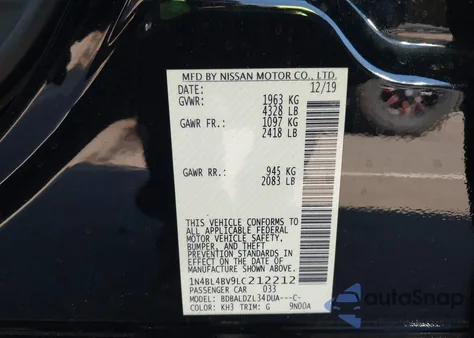 2020 Nissan Altima S Fwd from USA, damaged, VIN 1N4BL4BV9LC212212